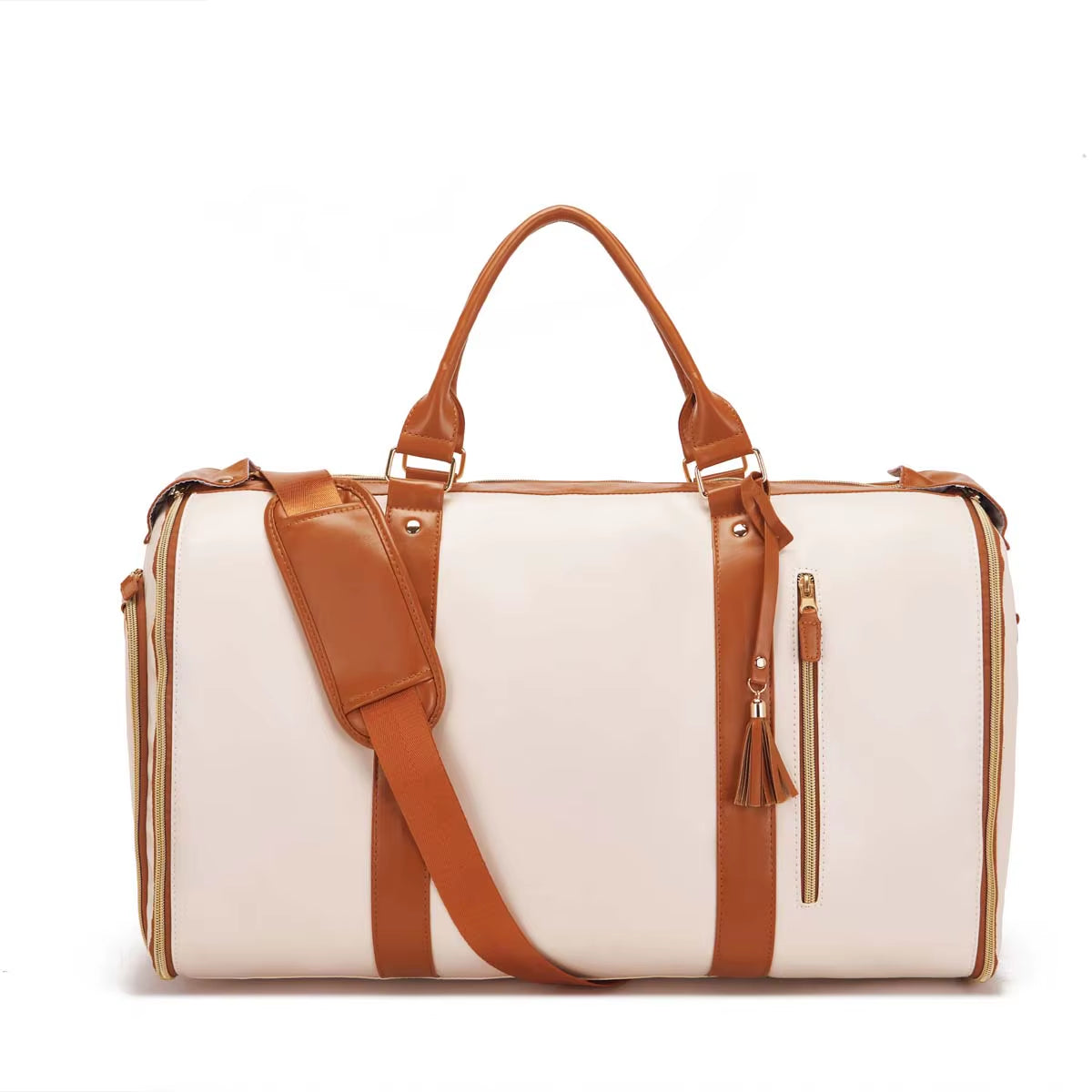 Fabric Solid Color Striped Foldable and Expandable Multifunctional Travel Bag