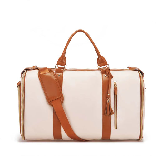 Fabric Solid Color Striped Foldable and Expandable Multifunctional Travel Bag