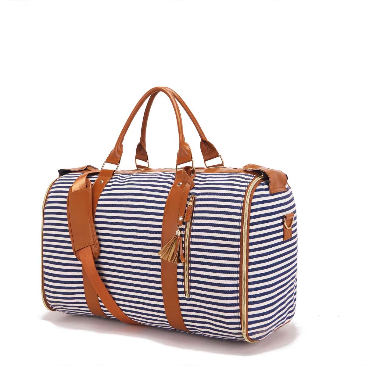 Fabric Solid Color Striped Foldable and Expandable Multifunctional Travel Bag