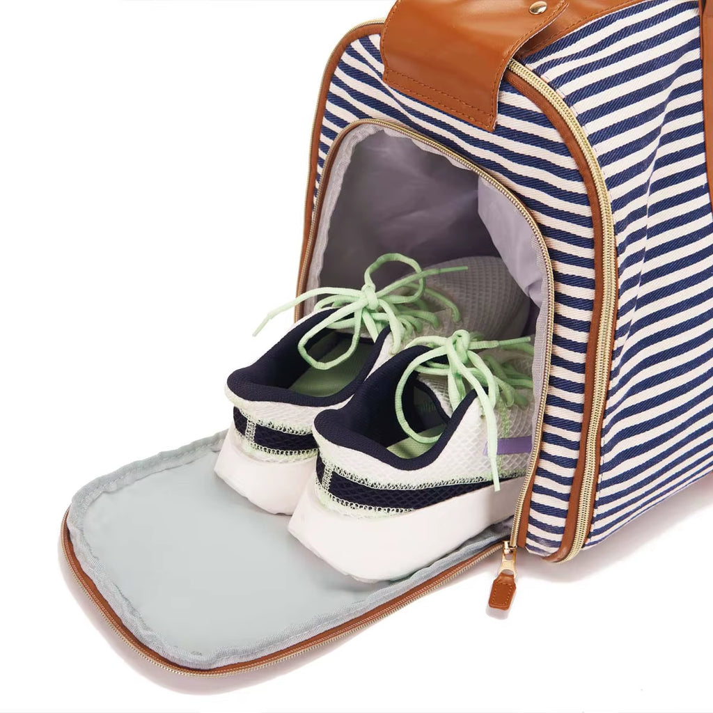 Fabric Solid Color Striped Foldable and Expandable Multifunctional Travel Bag